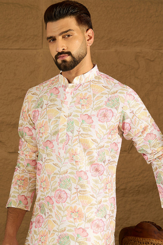 White Viscose Rayon Floral Embroidered Straight Kurta MKU1599