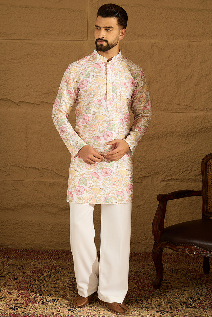 White Viscose Rayon Floral Embroidered Straight Kurta MKU1599