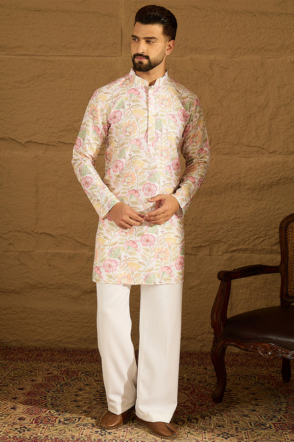 White Viscose Rayon Floral Embroidered Straight Kurta MKU1599