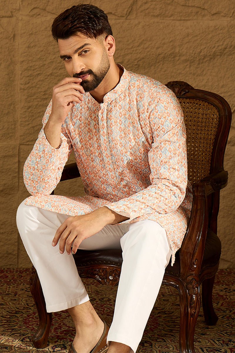 Orange Viscose Rayon Geometric Printed Straight Kurta MKU1600