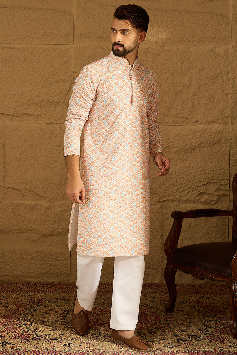 Orange Viscose Rayon Geometric Printed Straight Kurta MKU1600