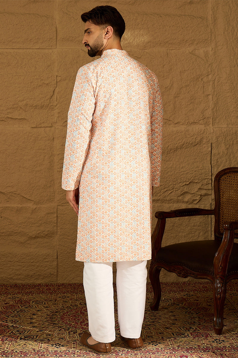 Orange Viscose Rayon Geometric Printed Straight Kurta MKU1600