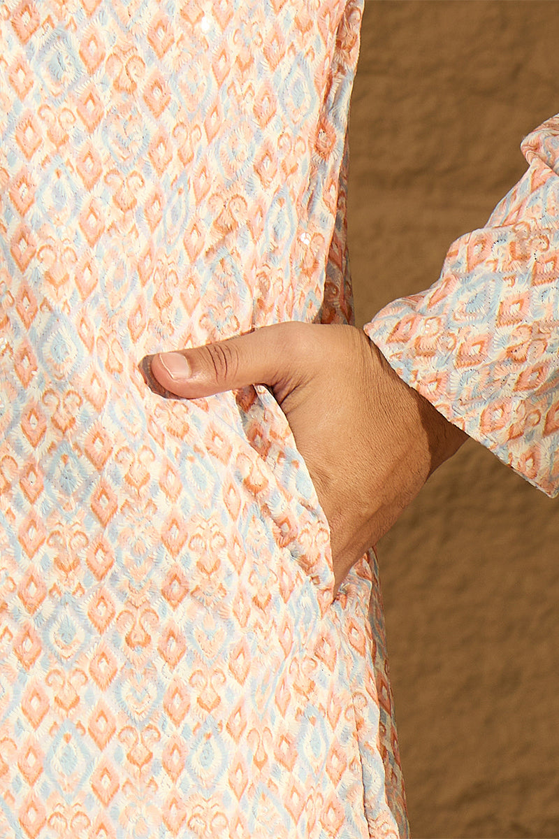 Orange Viscose Rayon Geometric Printed Straight Kurta MKU1600