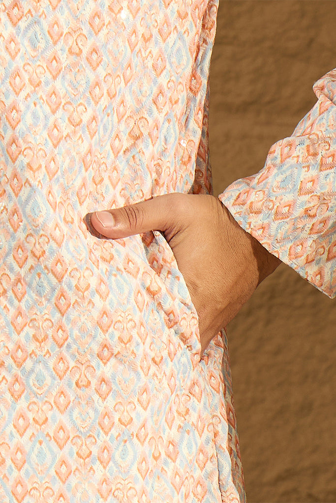 Orange Viscose Rayon Geometric Printed Straight Kurta with Trouser MKSET1600
