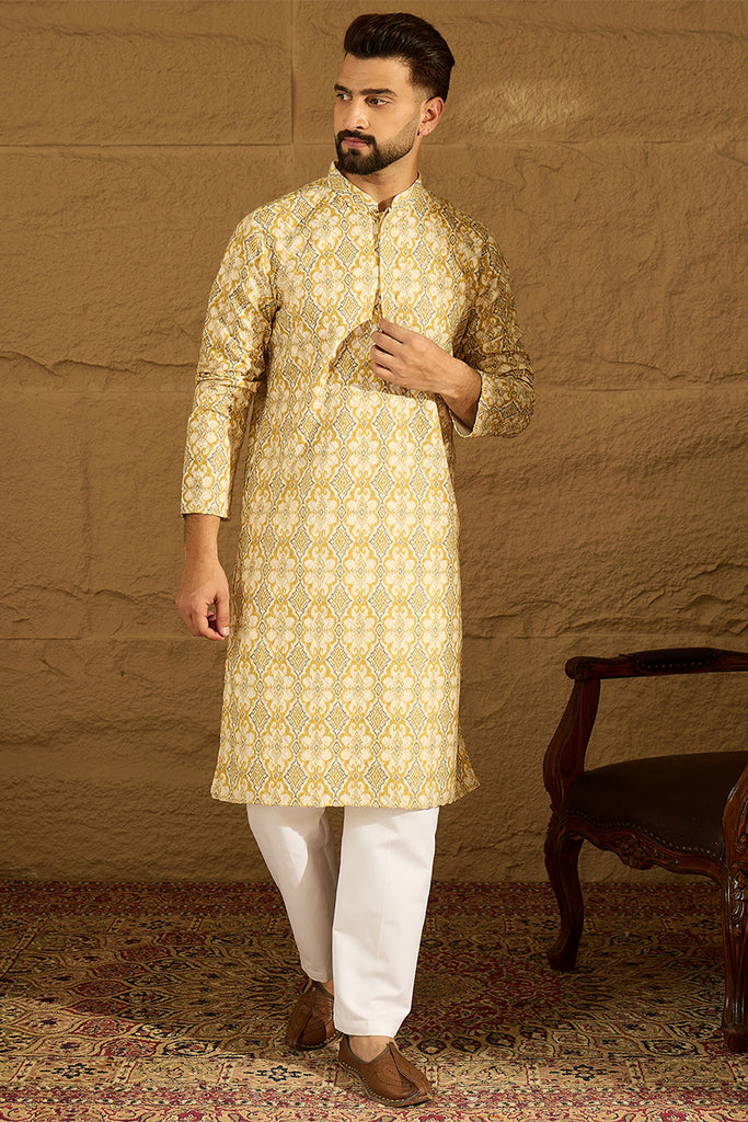 Yellow Viscose Rayon Geometric Printed Straight Kurta MKU1601