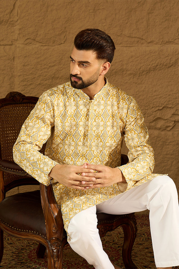 Yellow Viscose Rayon Geometric Printed Straight Kurta MKU1601