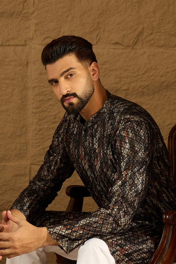 Black Viscose Rayon Striped Printed Straight Kurta MKU1607