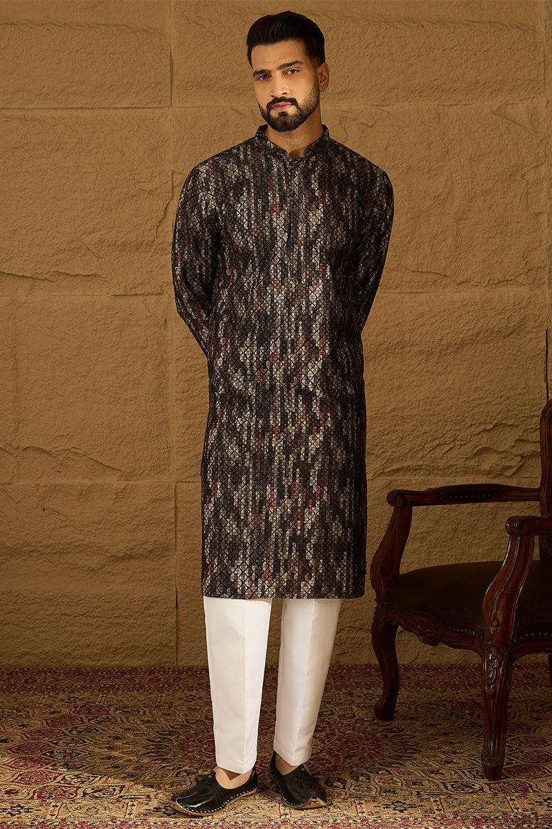Black Viscose Rayon Striped Printed Straight Kurta MKU1607