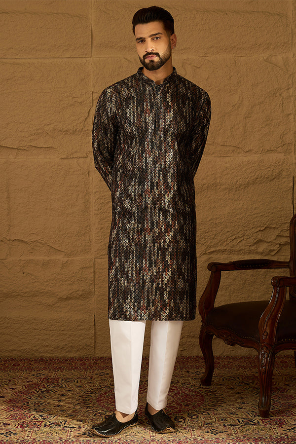 Black Viscose Rayon Striped Printed Straight Kurta MKU1607