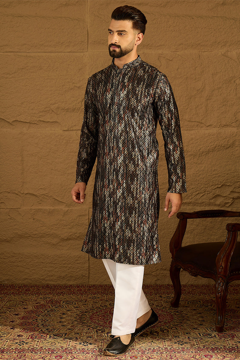 Black Viscose Rayon Striped Printed Straight Kurta MKU1607