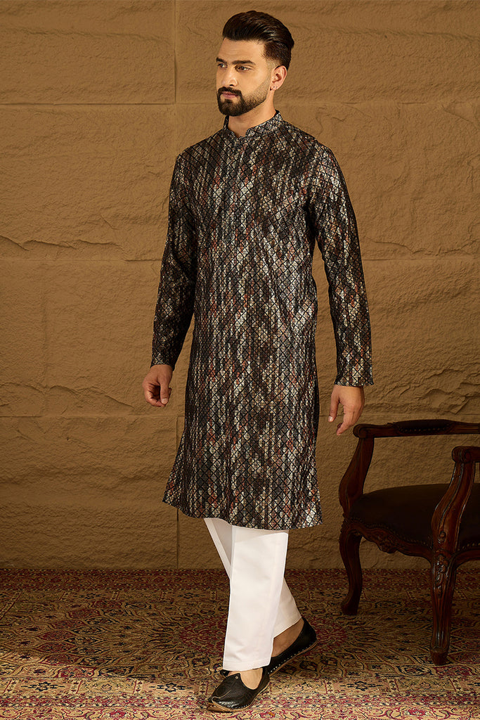 Black Viscose Rayon Striped Printed Straight Kurta MKU1607