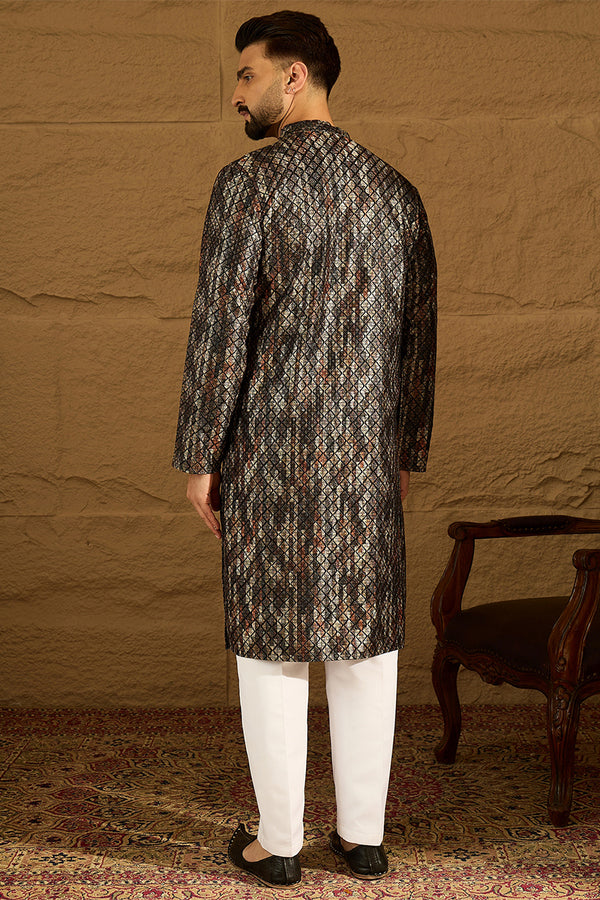 Black Viscose Rayon Striped Printed Straight Kurta MKU1607