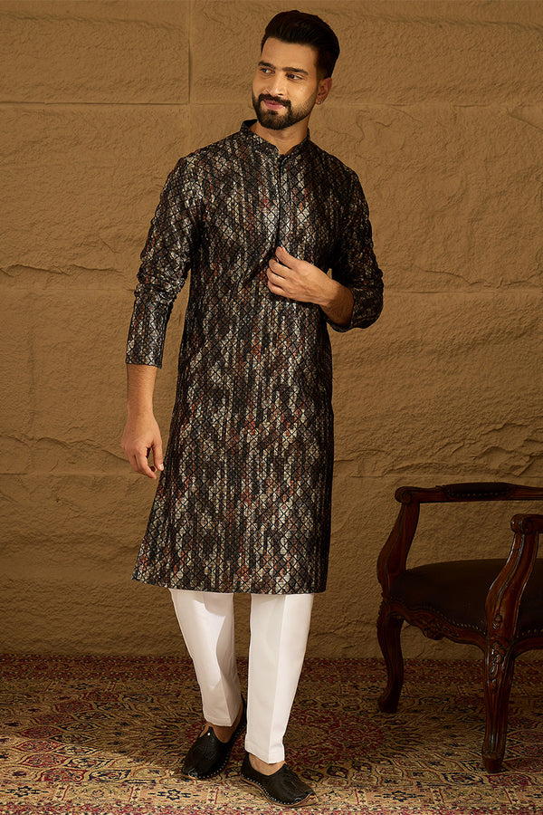 Black Viscose Rayon Striped Printed Straight Kurta MKU1607