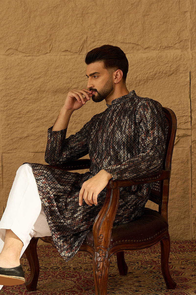 Black Viscose Rayon Striped Printed Straight Kurta MKU1607