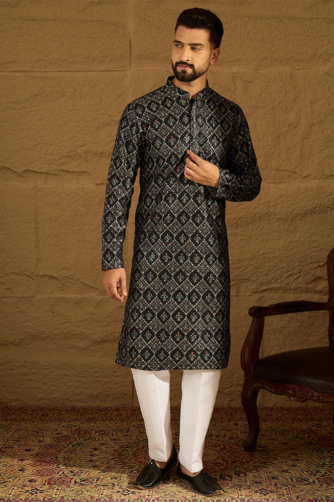 Black Viscose Rayon Geometric Printed Straight Kurta MKU1608