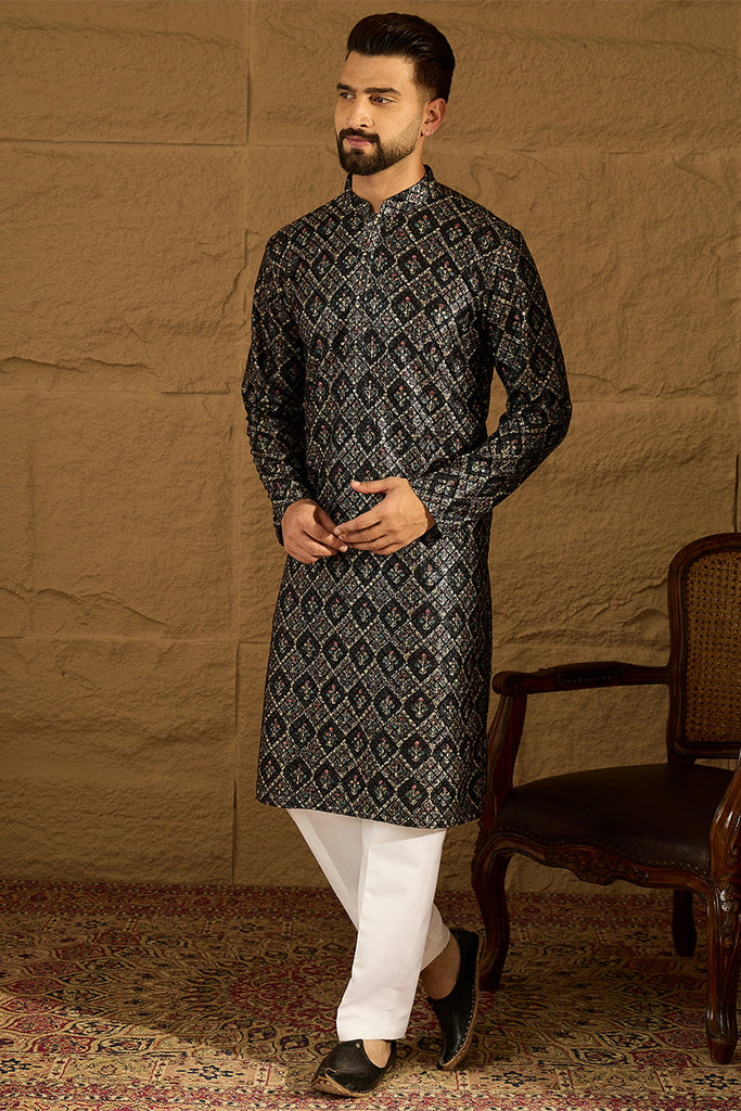 Black Viscose Rayon Geometric Printed Straight Kurta MKU1608