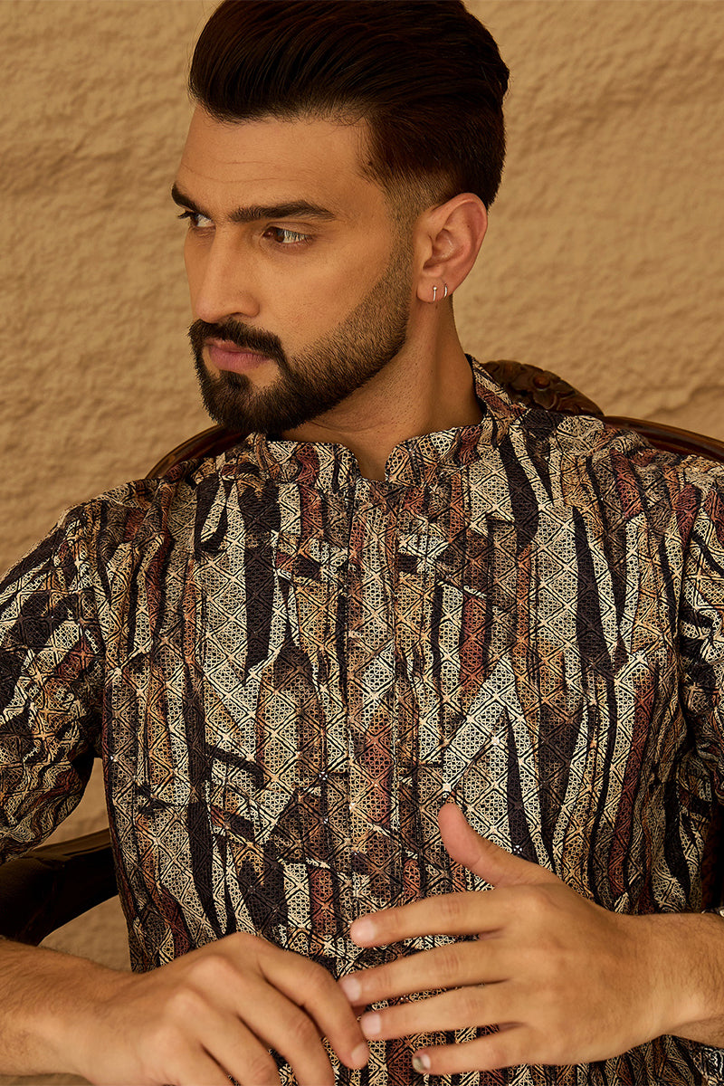 Black Viscose Rayon Abstract Printed Straight Kurta MKU1610