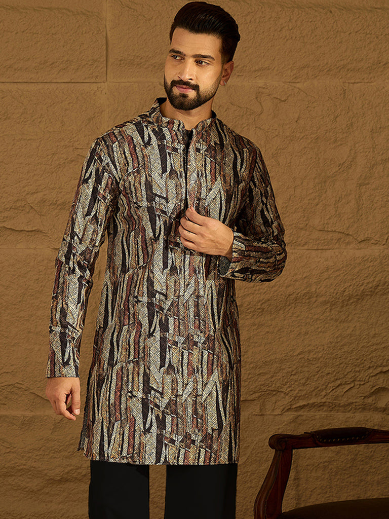 Black Viscose Rayon Abstract Printed Straight Kurta MKU1610