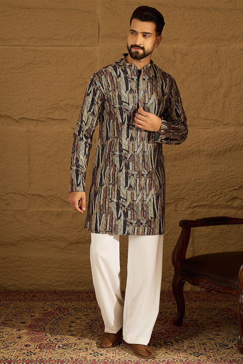 Black Viscose Rayon Abstract Printed Straight Kurta MKU1610