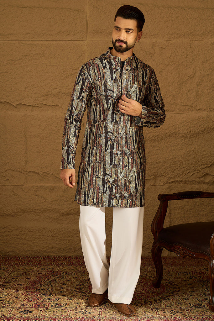Black Viscose Rayon Abstract Printed Straight Kurta MKU1610