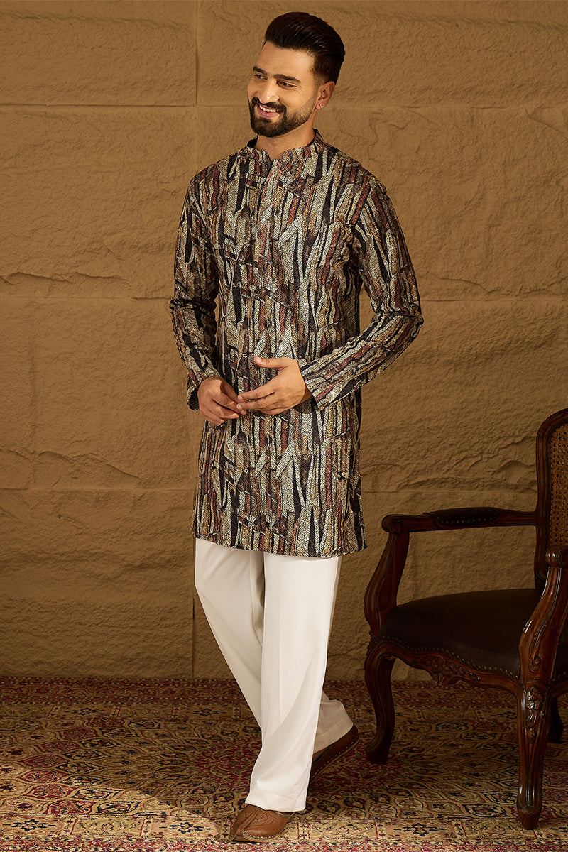 Black Viscose Rayon Abstract Printed Straight Kurta MKU1610