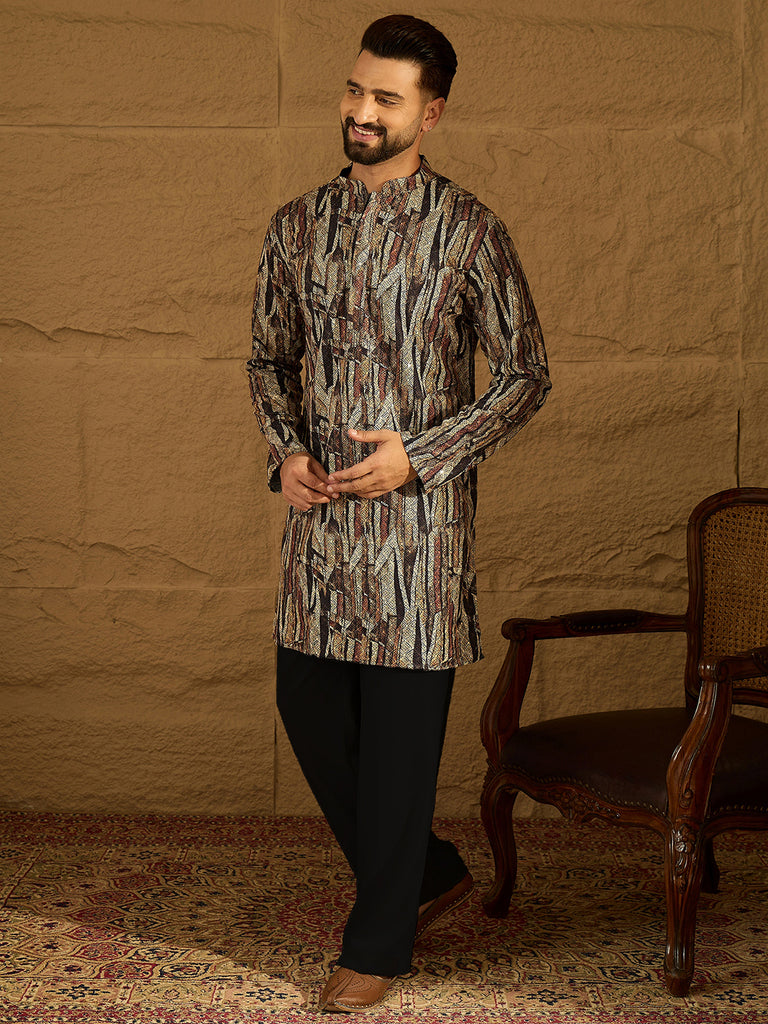 Black Viscose Rayon Abstract Printed Straight Kurta MKU1610