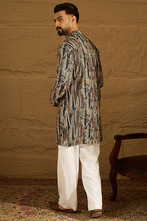 Black Viscose Rayon Abstract Printed Straight Kurta MKU1610