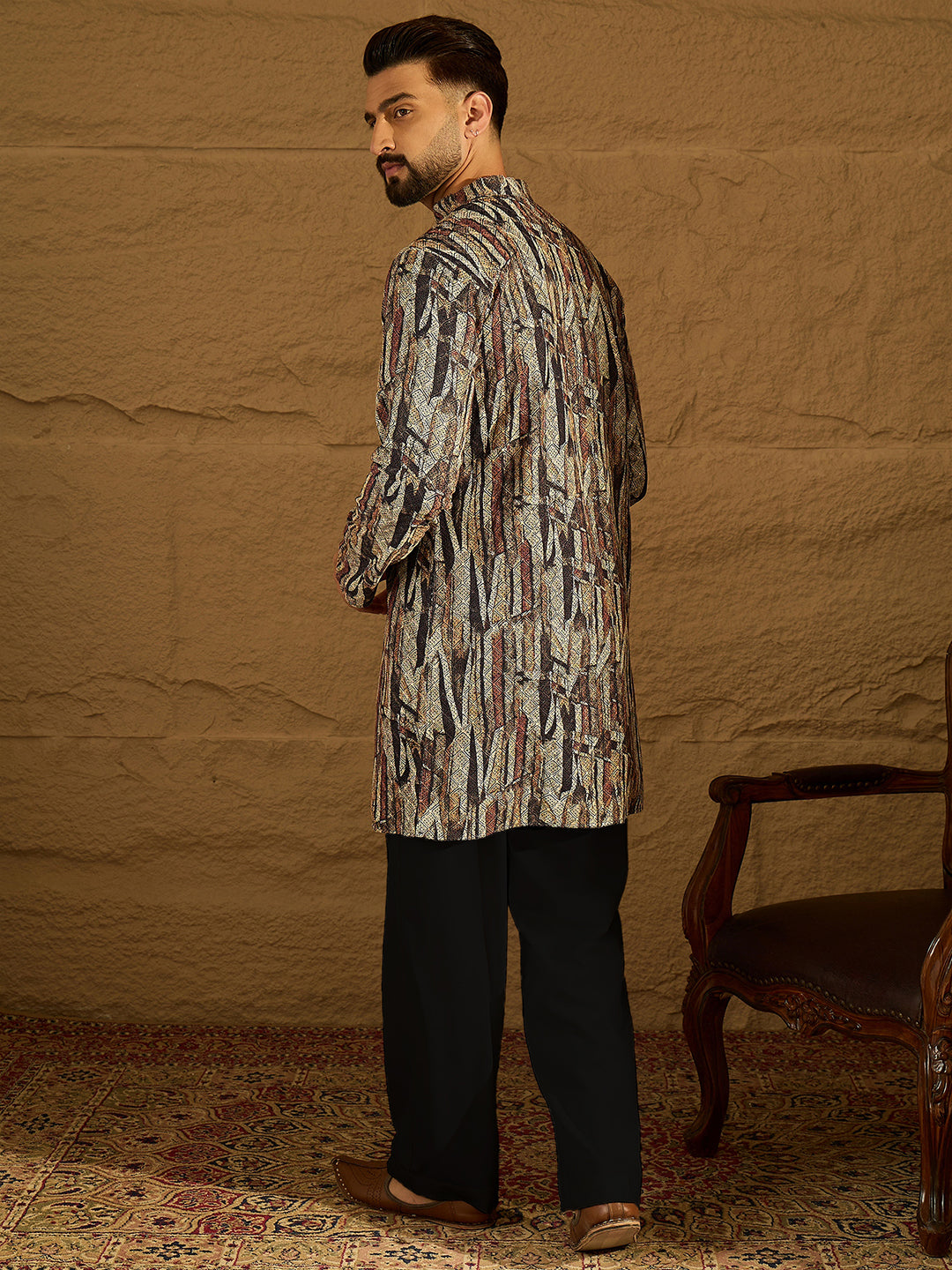 Black Viscose Rayon Abstract Printed Straight Kurta with Trouser MKSET1610