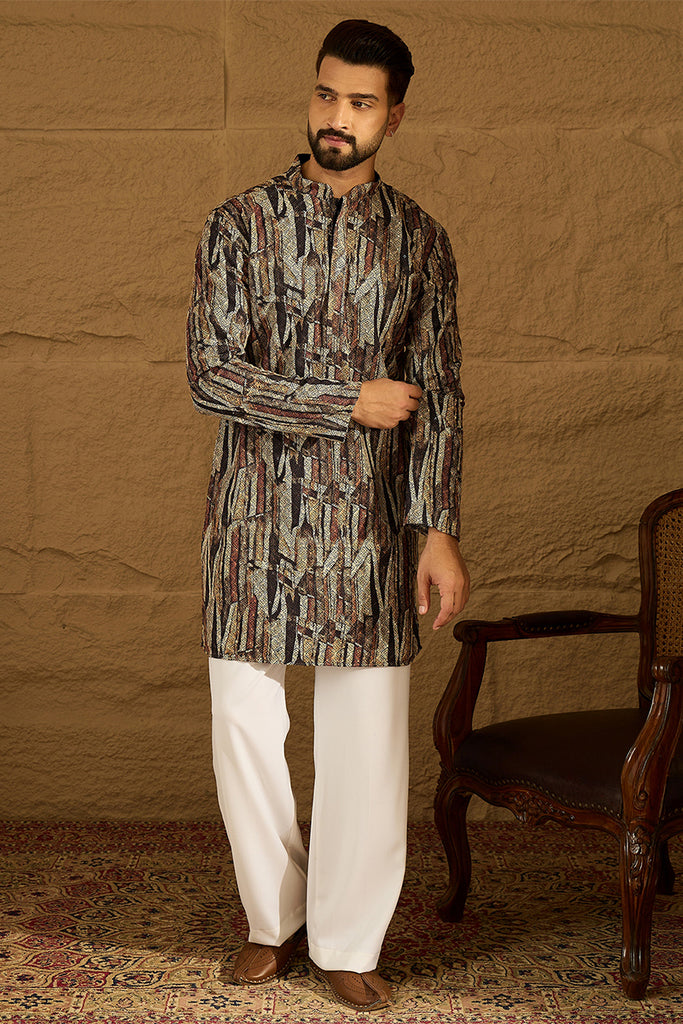 Black Viscose Rayon Abstract Printed Straight Kurta MKU1610