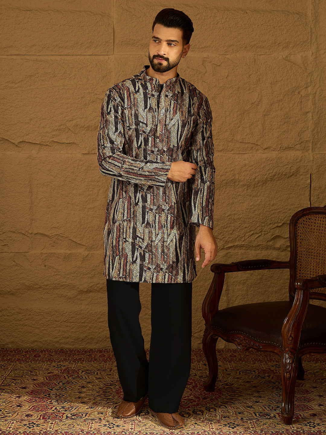Black Viscose Rayon Abstract Printed Straight Kurta MKU1610