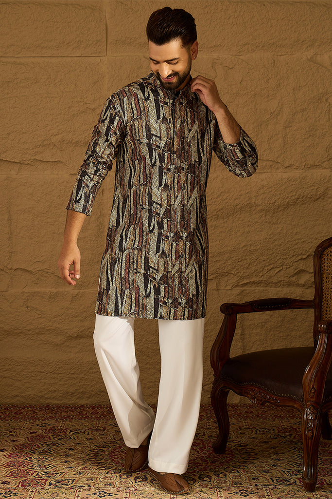 Black Viscose Rayon Abstract Printed Straight Kurta MKU1610