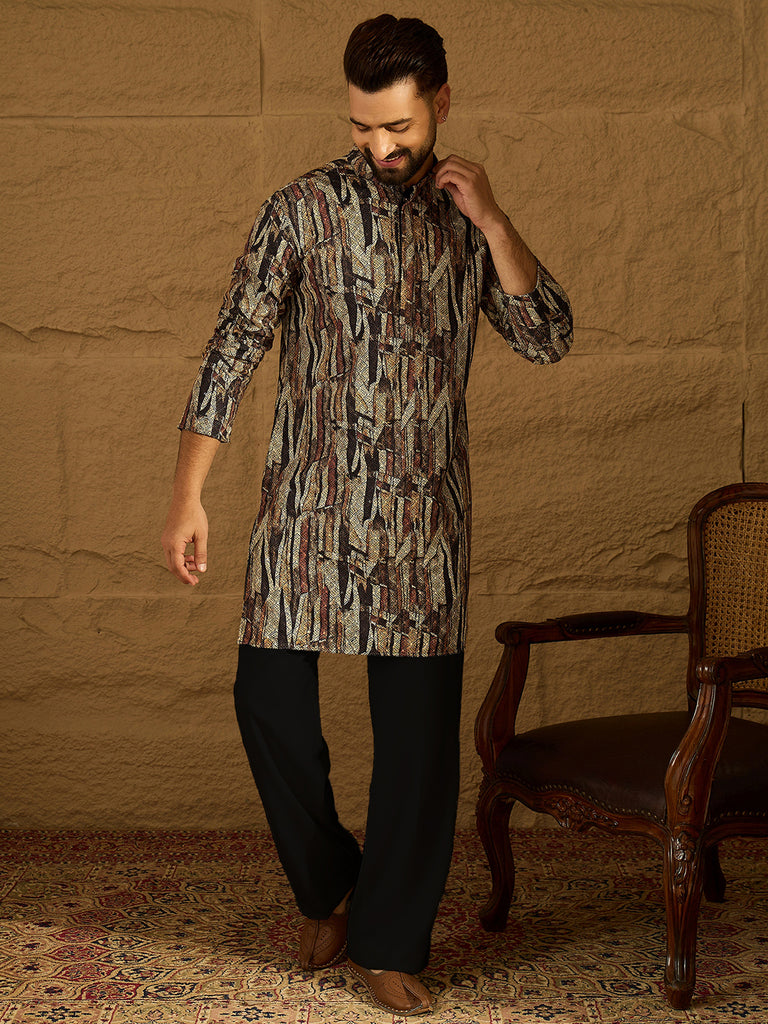 Black Viscose Rayon Abstract Printed Straight Kurta MKU1610