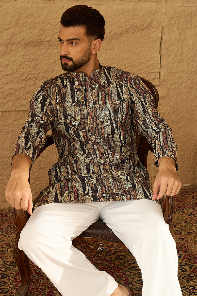 Black Viscose Rayon Abstract Printed Straight Kurta MKU1610