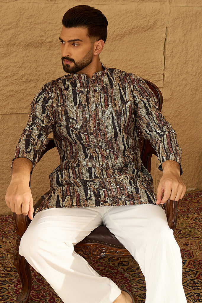 Black Viscose Rayon Abstract Printed Straight Kurta MKU1610