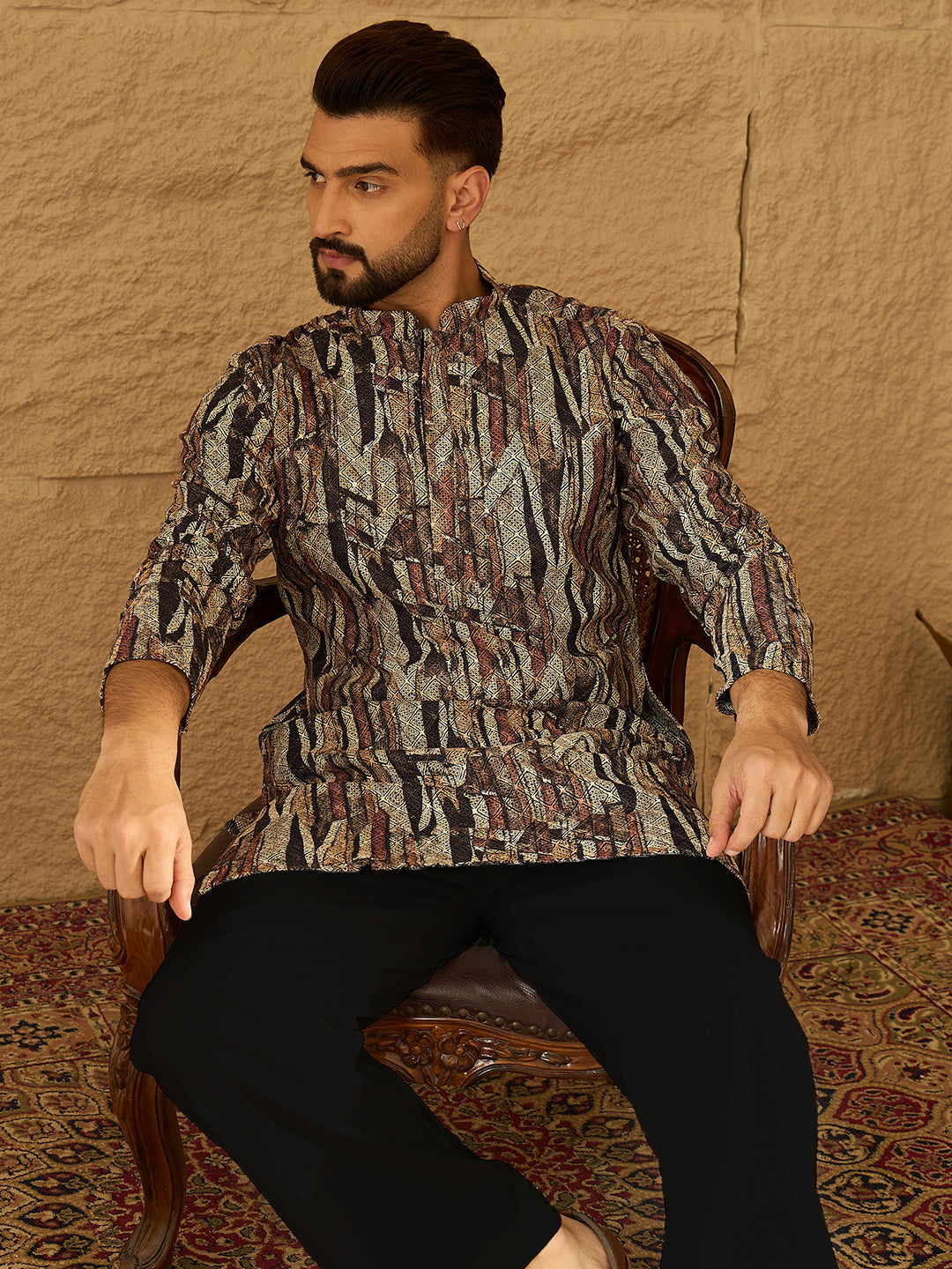 Black Viscose Rayon Abstract Printed Straight Kurta MKU1610