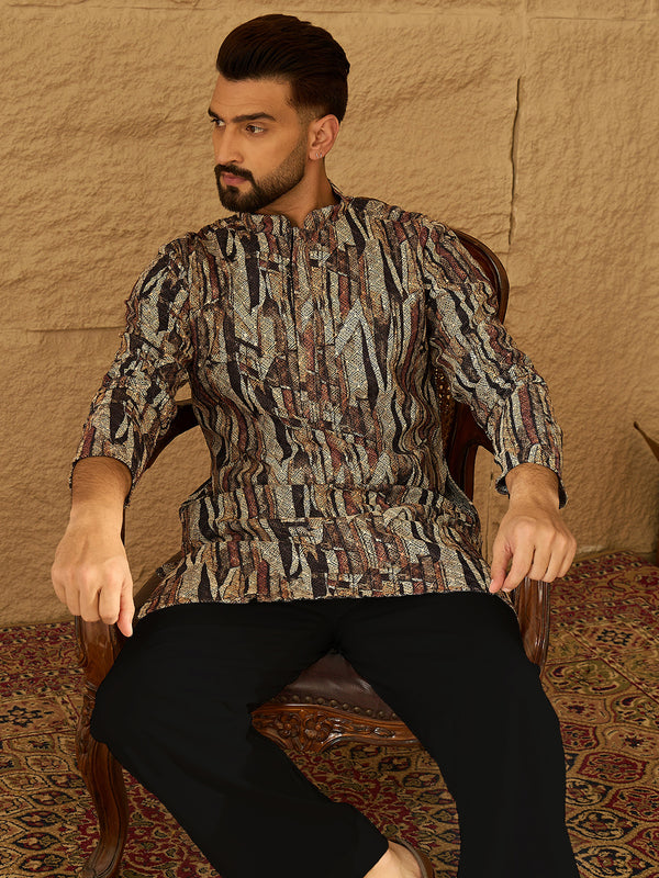 Black Viscose Rayon Abstract Printed Straight Kurta MKU1610