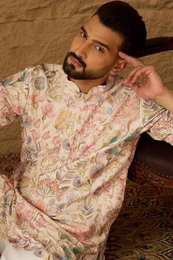 Off White Viscose Rayon Floral Printed Straight Kurta MKU1612