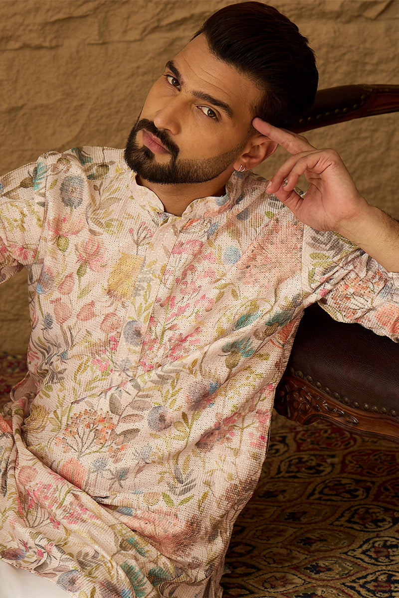 Off White Viscose Rayon Floral Printed Straight Kurta MKU1612