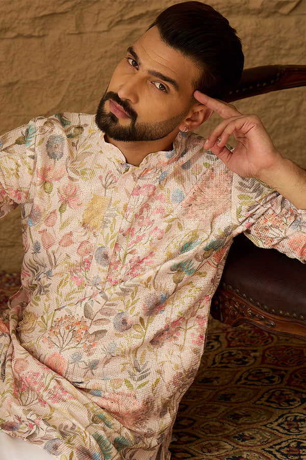 Off White Viscose Rayon Floral Printed Straight Kurta MKU1612