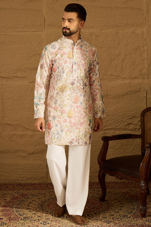 Off White Viscose Rayon Floral Printed Straight Kurta MKU1612