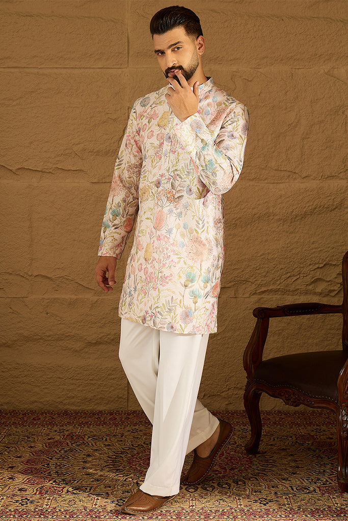 Off White Viscose Rayon Floral Printed Straight Kurta MKU1612