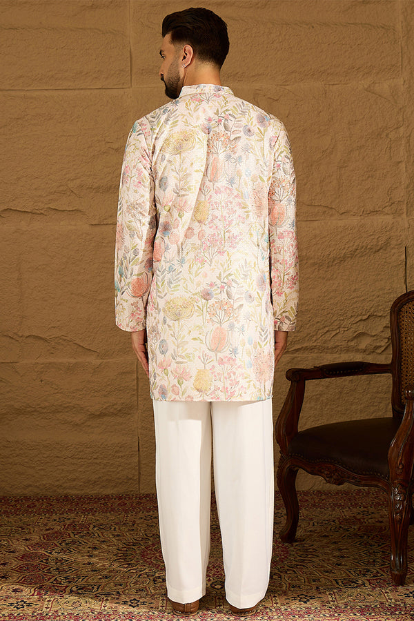 Off White Viscose Rayon Floral Printed Straight Kurta MKU1612