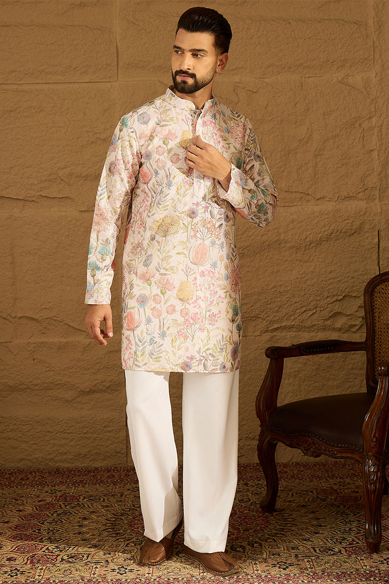 Off White Viscose Rayon Floral Printed Straight Kurta MKU1612