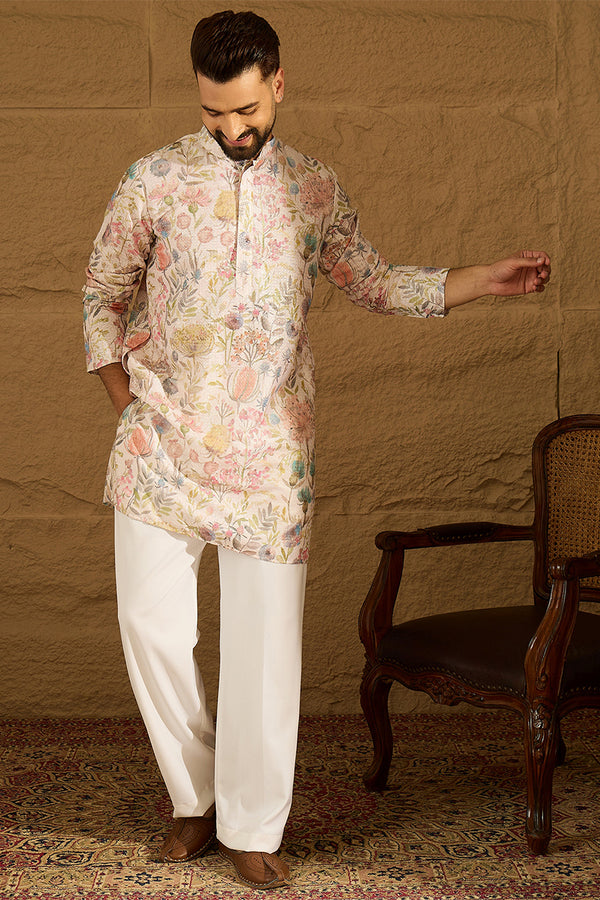Off White Viscose Rayon Floral Printed Straight Kurta MKU1612