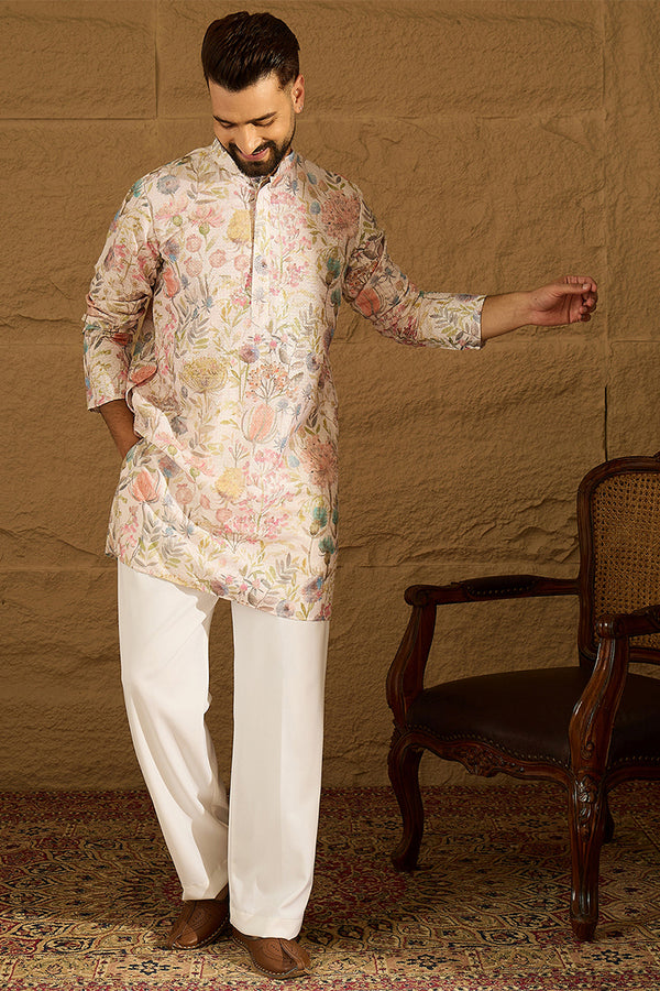 Off White Viscose Rayon Floral Printed Straight Kurta MKU1612