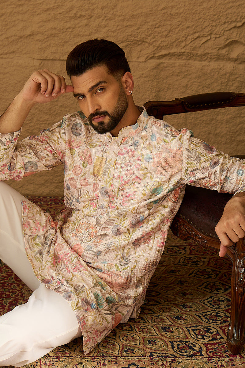 Off White Viscose Rayon Floral Printed Straight Kurta MKU1612