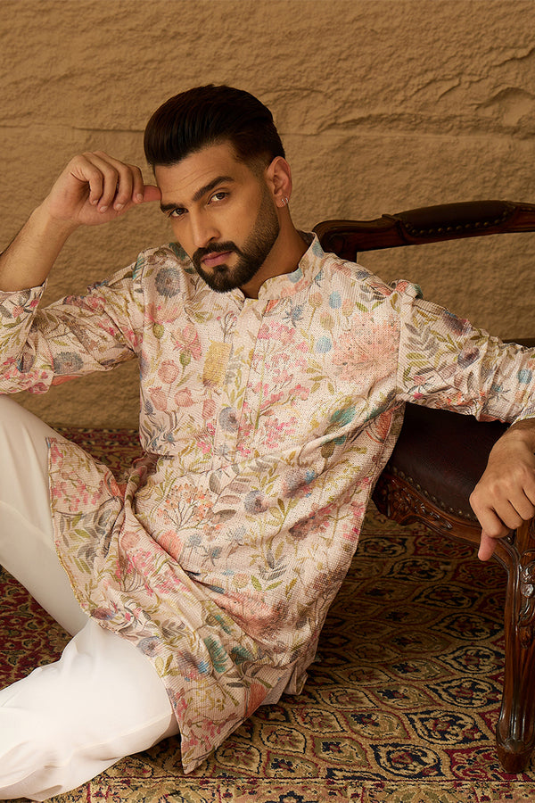 Off White Viscose Rayon Floral Printed Straight Kurta MKU1612