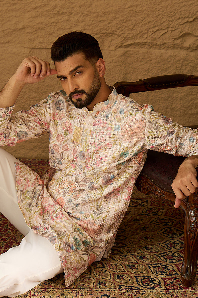 Off White Viscose Rayon Floral Printed Straight Kurta MKU1612