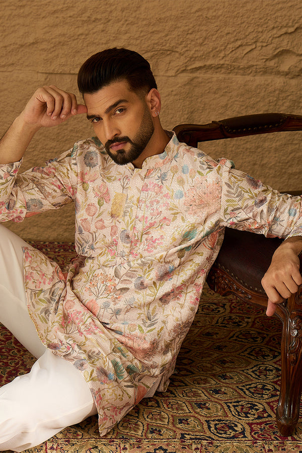 Off White Viscose Rayon Floral Printed Straight Kurta MKU1612