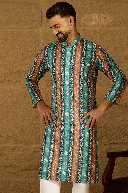 Blue Viscose Rayon Ethnic Motifs Printed Straight Kurta MKU1618